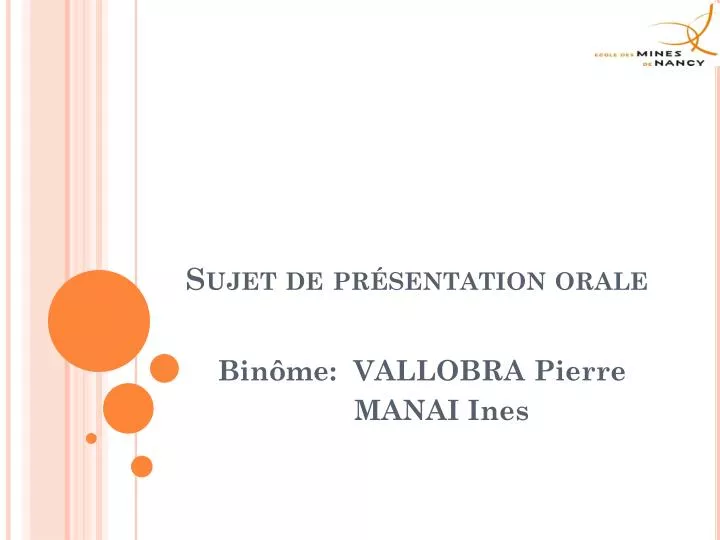 PPT - Sujet De Présentation Orale PowerPoint Presentation, Free ...