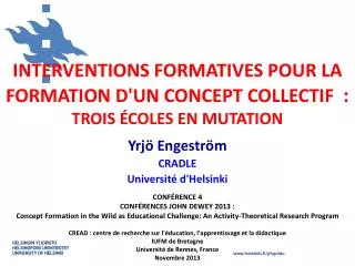 interventions formatives pour la formation d un concept collectif trois coles en mutation