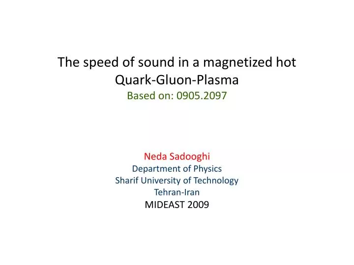 the speed of sound in a magnetized hot quark gluon plasma based on 0905 2097