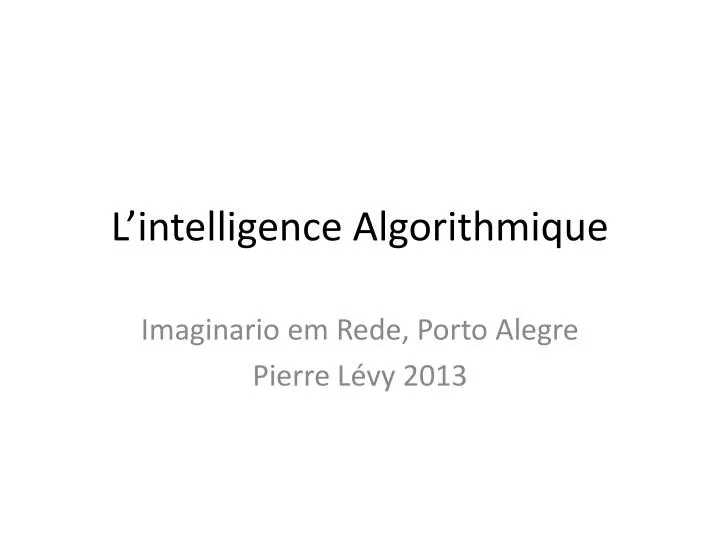 l intelligence algorithmique