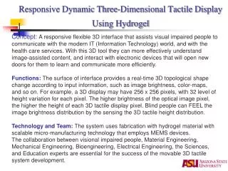 Responsive Dynamic Three-Dimensional Tactile Display Using Hydrogel