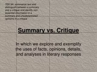 Summary vs. Critique