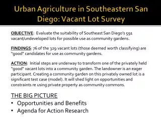 Urban Agriculture in Southeastern San Diego: Vacant Lot Survey