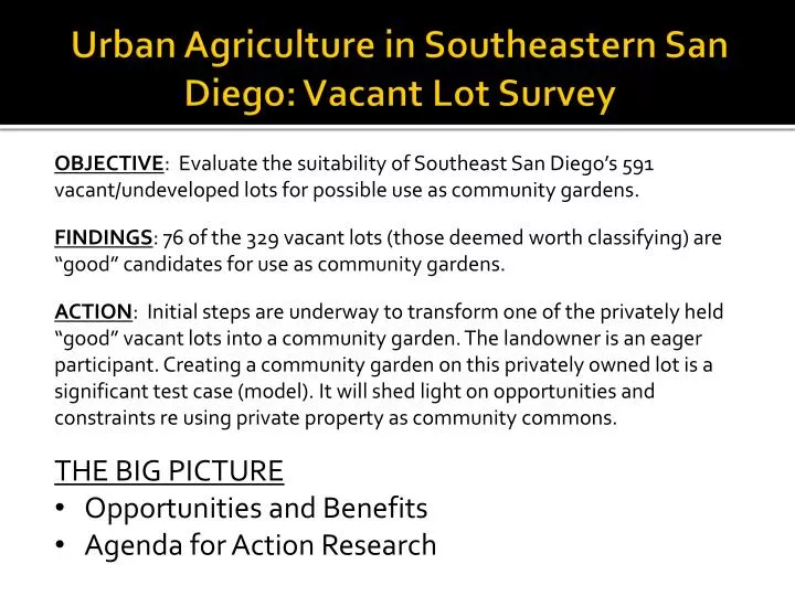 urban agriculture in southeastern san diego vacant lot survey