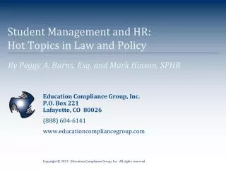 Student Management and HR: Hot Topics in Law and Policy