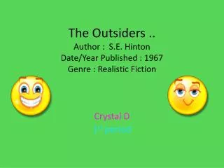 The Outsiders .. Author : S.E. Hinton Date/Year Published : 1967 Genre : Realistic Fiction