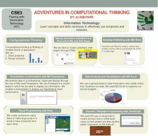 ADVENTURES IN Computational Thinking By: JU ANN PARK