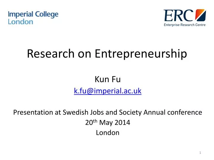 research o n entrepreneurship