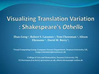 Visualizing Translation Variation : Shakespeare's Othello