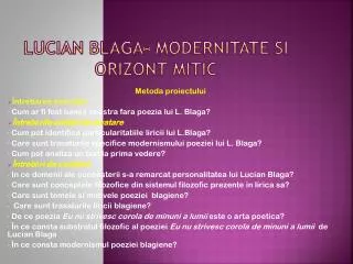 lucian blaga modernitate si orizont mitic