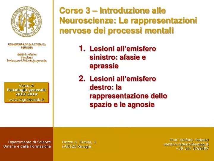corso 3 introduzione alle neuroscienze le rappresentazioni nervose dei processi mentali