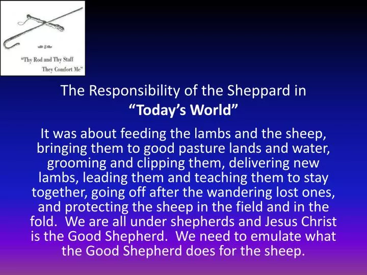 the responsibility of the sheppard in today s world