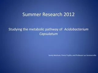 Summer Research 2012 Studying the metabolic pathway of Acidobacterium Capsulatum