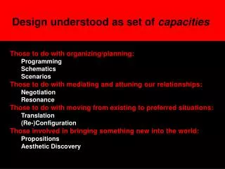 Design understood as set of capacities CURRICULUM YEAR 1