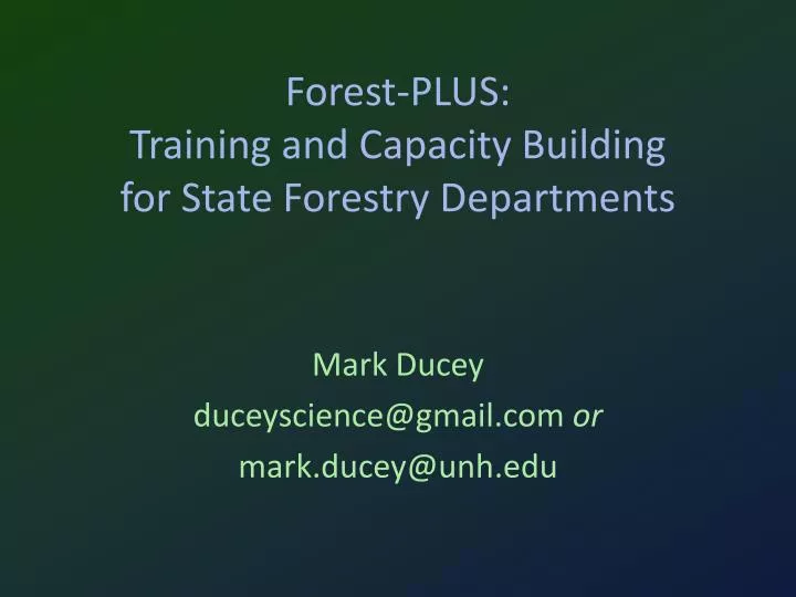 forest plus training and capacity building for state forestry departments
