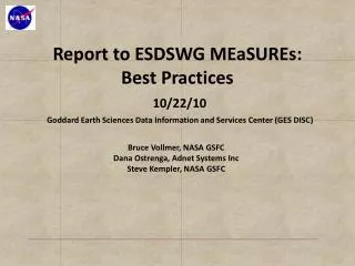 Report to ESDSWG MEaSUREs : Best Practices 10/22/10