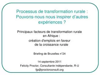 processus de transformation rurale pouvons nous nous inspirer d autres exp riences