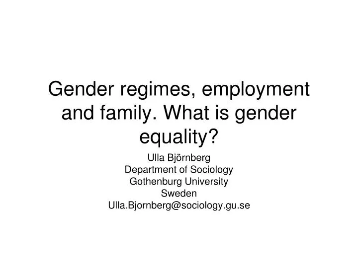 gender regimes employment and family what is gender equality