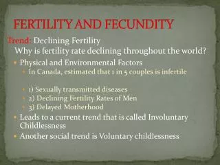 FERTILITY AND FECUNDITY