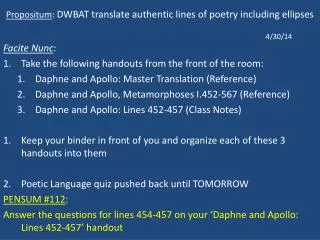 Propositum : DWBAT translate authentic lines of poetry including ellipses