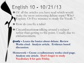 English 10 - 10/21/13