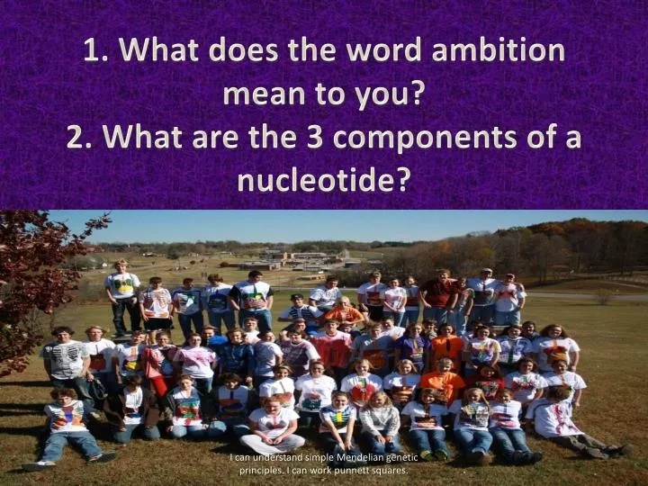 1 what does the word ambition mean to you 2 what are the 3 components of a nucleotide