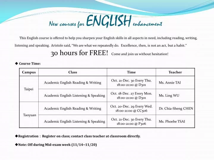 new courses for english enhancement