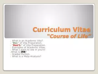 curriculum vitae course of life