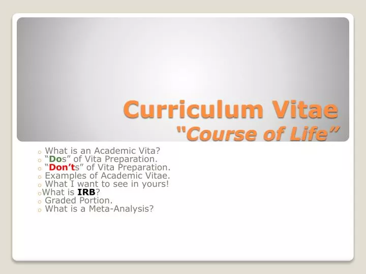 curriculum vitae course of life
