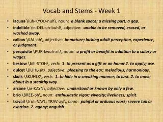 Vocab and Stems - Week 1