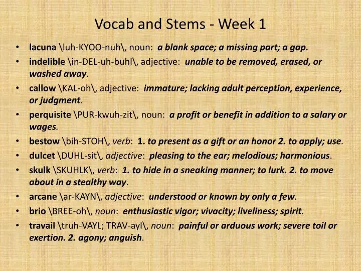 vocab and stems week 1