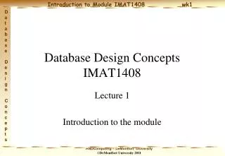 Database Design Concepts IMAT1408