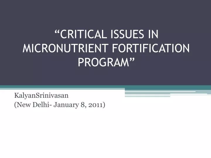critical issues in micronutrient fortification program