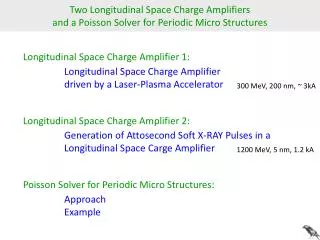 Two Longitudinal Space Charge Amplifiers and a Poisson Solver for Periodic Micro Structures