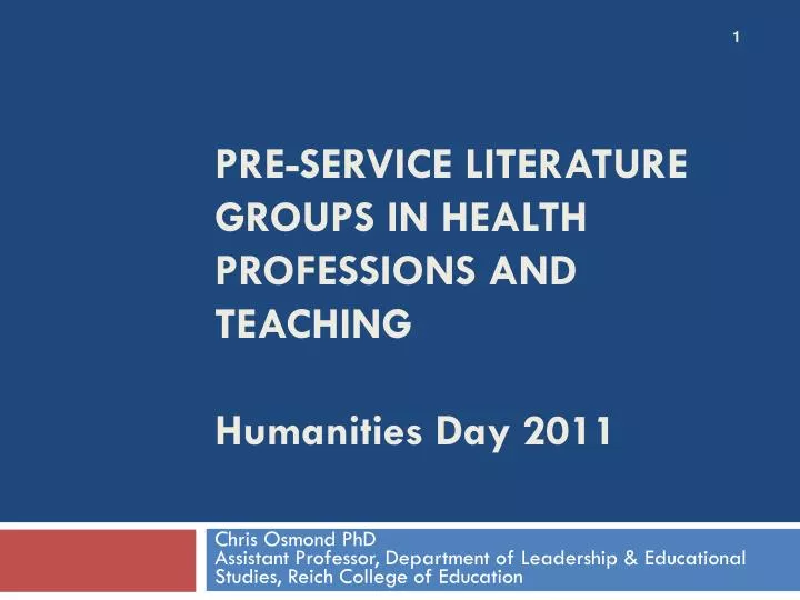 pre service literature groups in health professions and teaching humanities day 2011