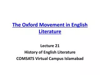 The Oxford Movement in English Literature