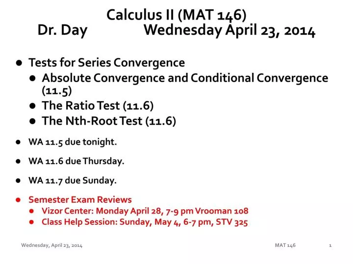 calculus ii mat 146 dr day wednesday april 23 2014