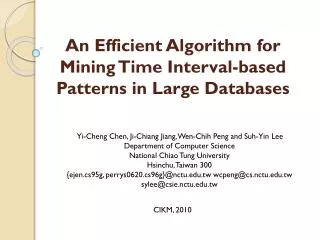 an efficient algorithm for mining time interval based patterns in large databases