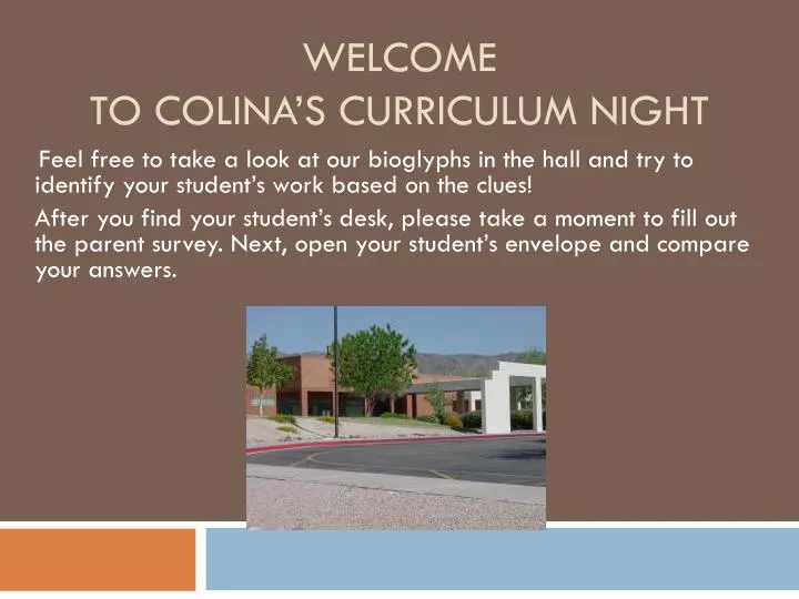 welcome to colina s curriculum night