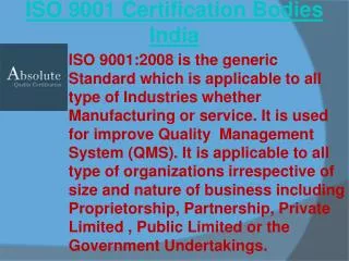 ISO 9001 certification bodies India