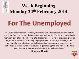 Week Beginning Monday 24 th February 2014