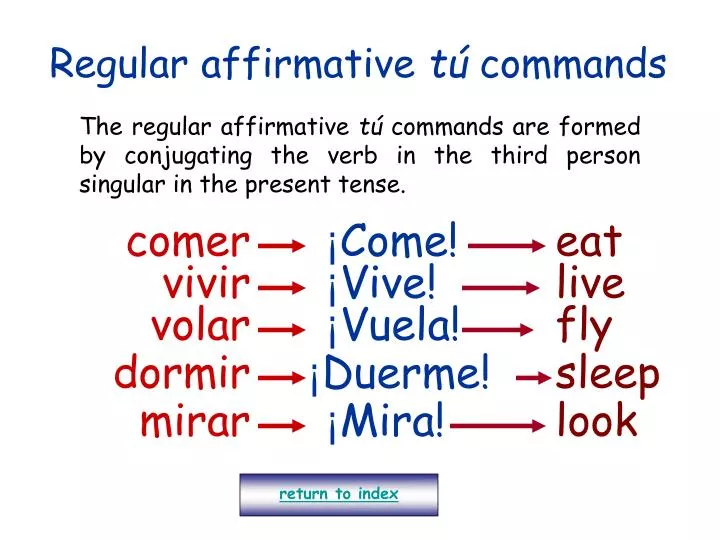 regular affirmative t commands