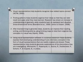 Visual representations help students recognize how related topics connect (NCTM, 2000).