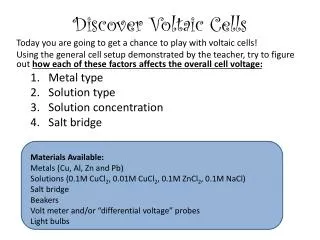 Discover Voltaic Cells
