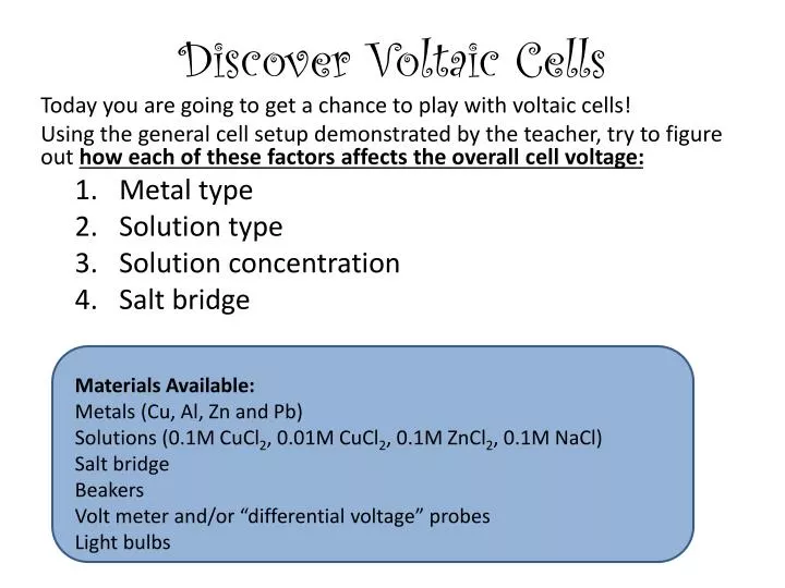 discover voltaic cells