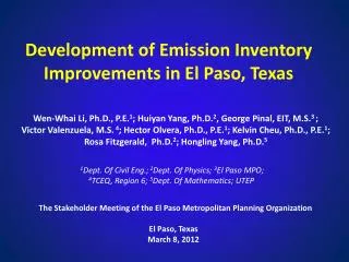 Development of Emission Inventory Improvements in El Paso, Texas
