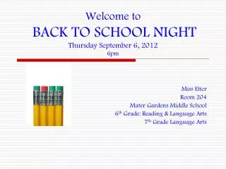 Welcome to BACK TO SCHOOL NIGHT Thursday September 6, 2012 6pm