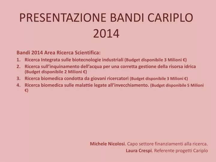 presentazione bandi cariplo 2014