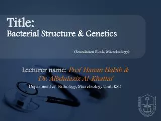 Lecturer name: Prof Hanan Habib &amp; Dr. Albdulaziz Al- Khattaf