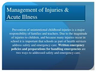 Management of Injuries &amp; Acute Illness